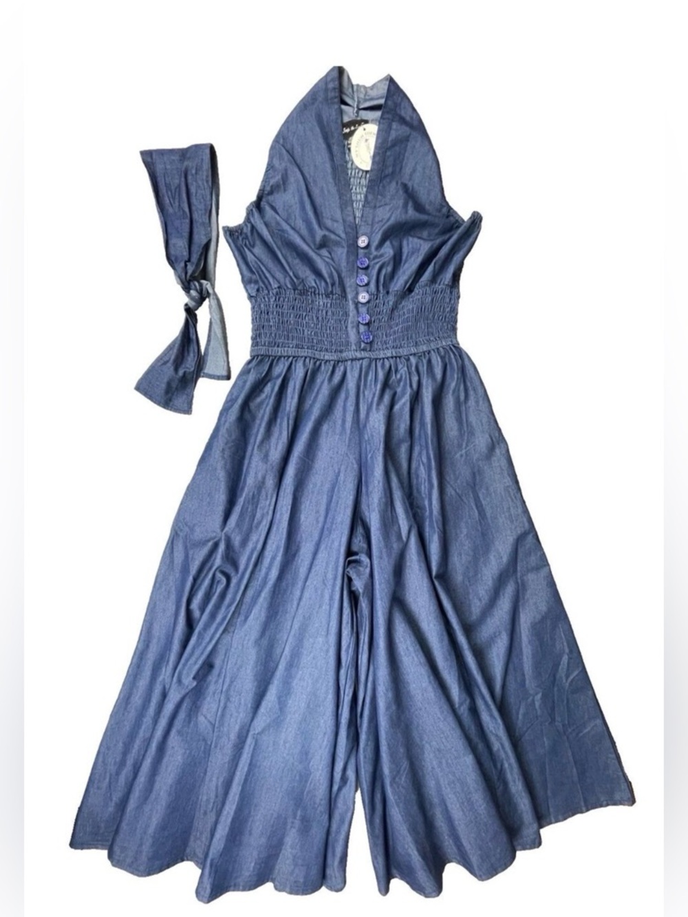 Denim Halter Top Wide Leg
Jumpsuit Women's M Blue Jean
Festival Outfit Boho NEW - Picture 2 of 8
